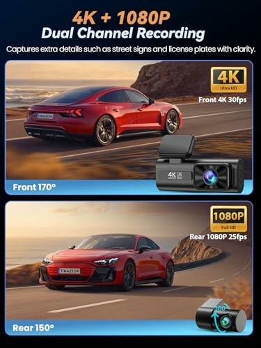 4K and 1080P dual channel recording with front and rear cameras