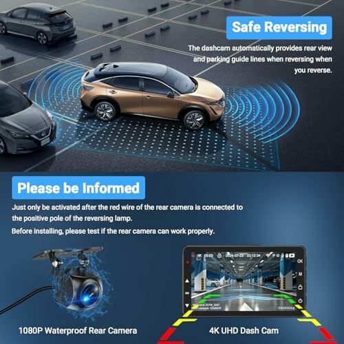 Car using dashcam for safe reversing with 4K UHD camera.