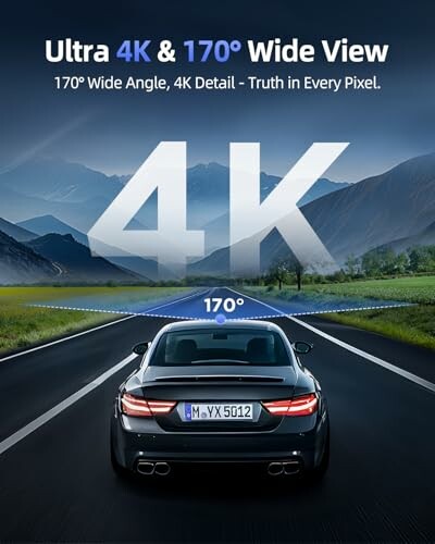 Car on road with Ultra 4K and 170-degree wide view display.