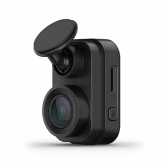 Compact black dashboard camera with suction mount.