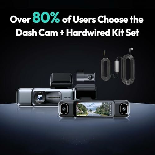 Dash cam and hardwired kit set with over 80% user choice.