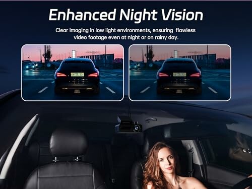 Comparison of car night vision technology showing clear imaging in low light conditions.
