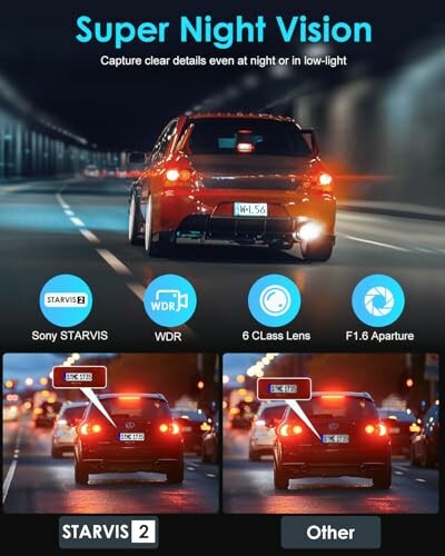 Car with night vision technology driving in low-light conditions.